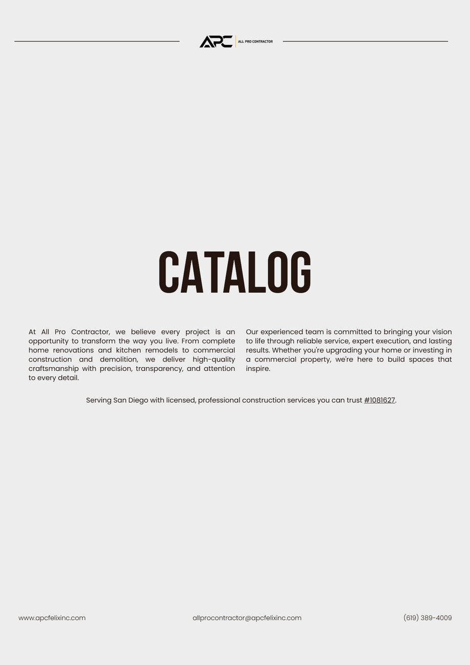All Pro Contractor construction catalog cover and company introduction