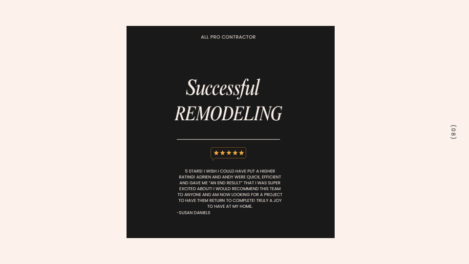 Five-star Susan Daniels review for an All Pro Contractor remodeling project